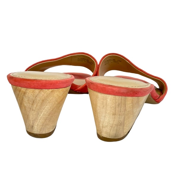 Botkier Carlie Mules 7 Coral Orange pink Suede Wooden Heel Slip-on Boho - Picture 3 of 10